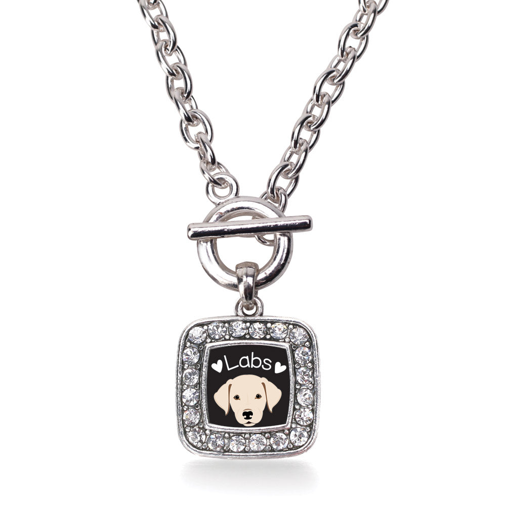 Silver Lab Lover Square Charm Toggle Necklace