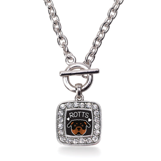 Silver Rottweiler Lover Square Charm Toggle Necklace