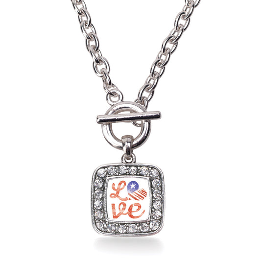 Silver Love USA Square Charm Toggle Necklace