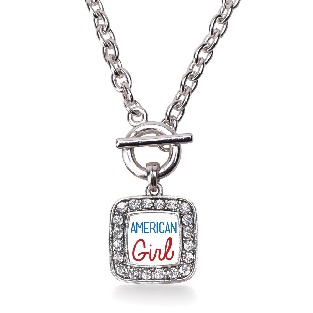 Silver American Girl Square Charm Toggle Necklace