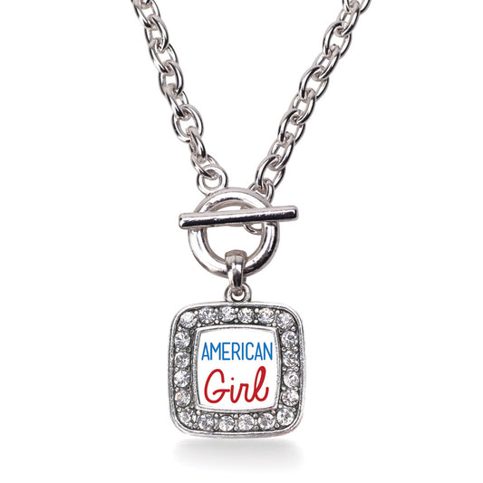 Silver American Girl Square Charm Toggle Necklace