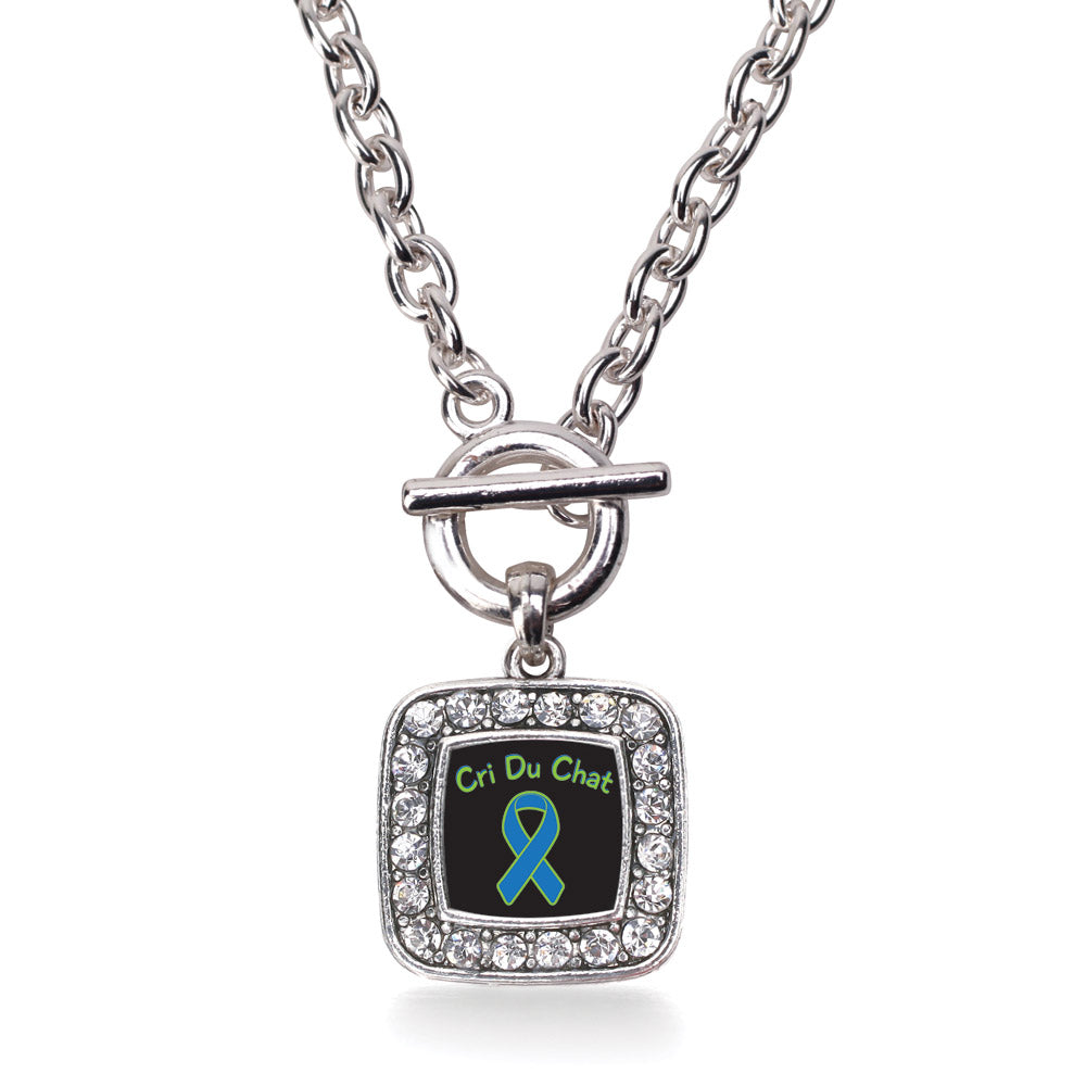 Silver Cri Du Chat Square Charm Toggle Necklace