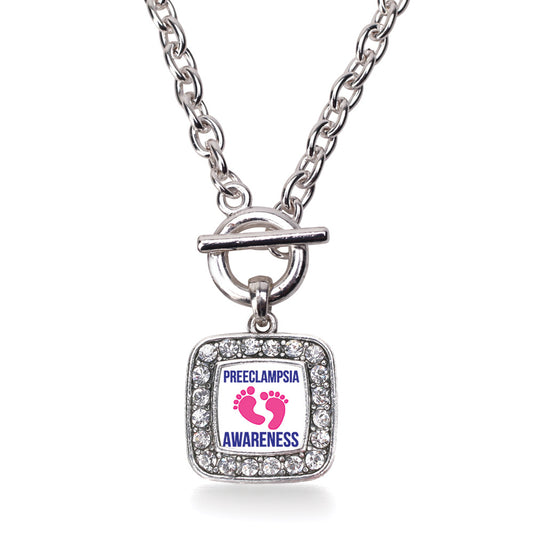 Silver Preeclampsia Awareness Square Charm Toggle Necklace
