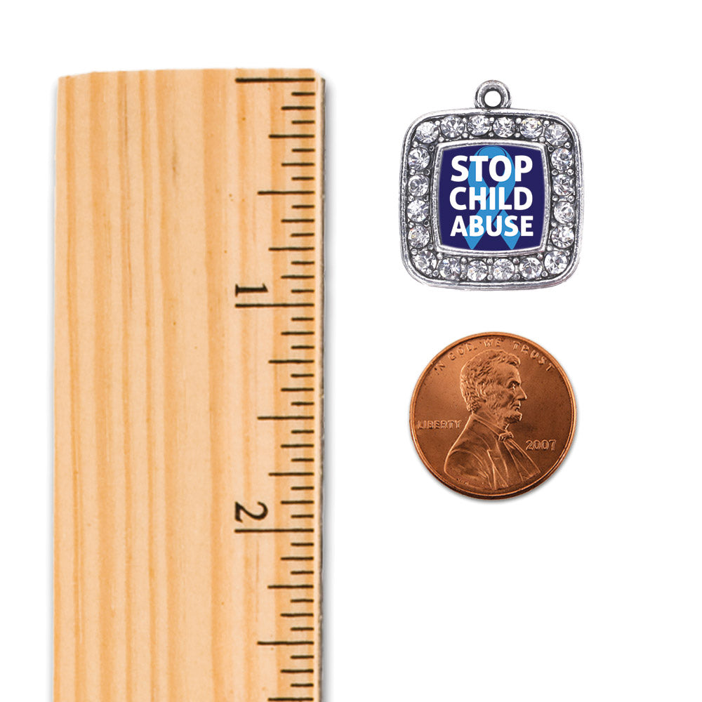Silver Stop Child Abuse Square Charm Toggle Necklace