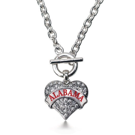 Silver Alabama Pave Heart Charm Toggle Necklace