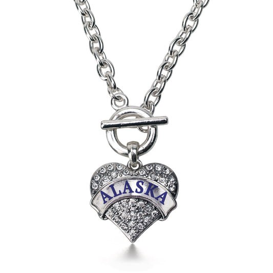Silver Alaska Pave Heart Charm Toggle Necklace