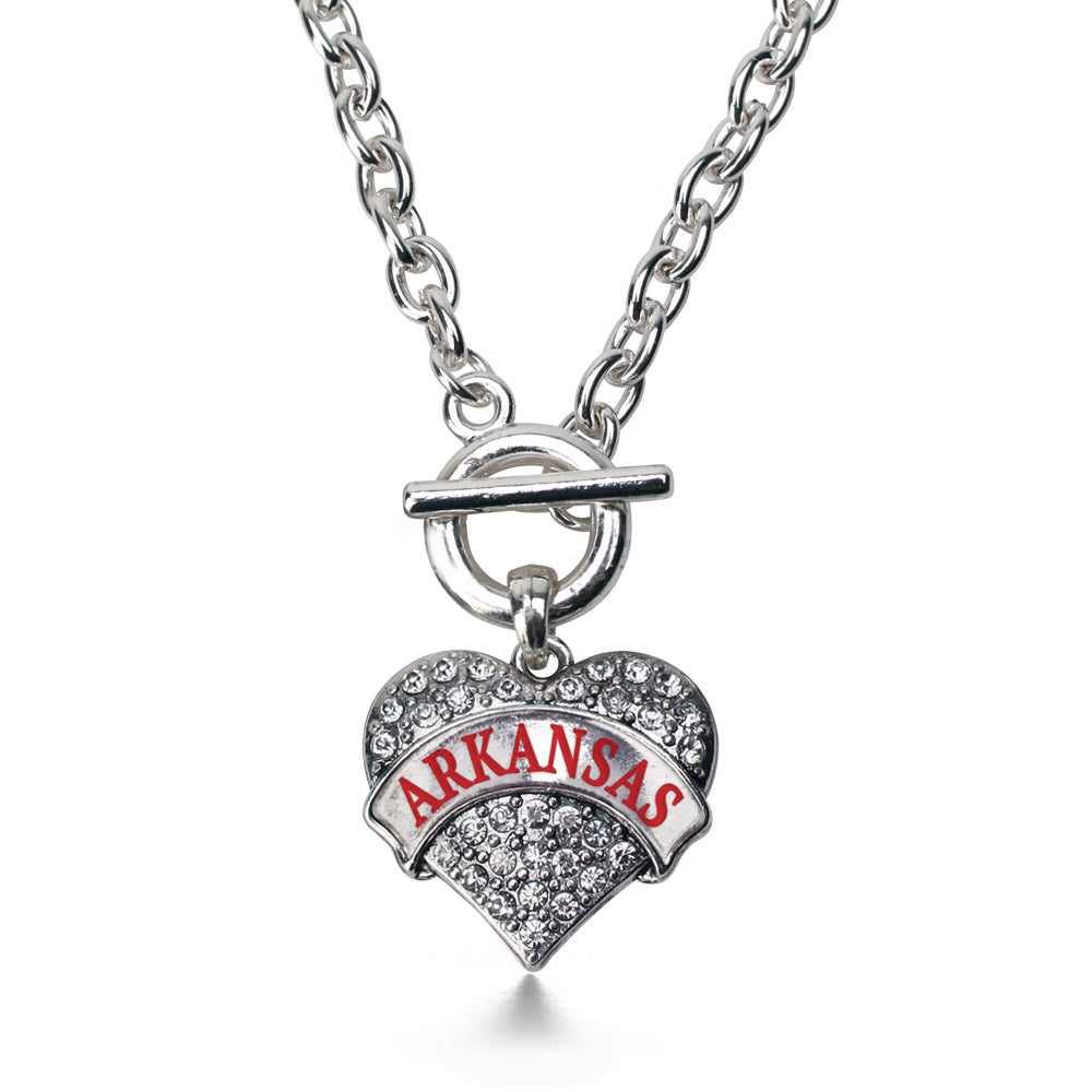 Silver Arkansas Pave Heart Charm Toggle Necklace