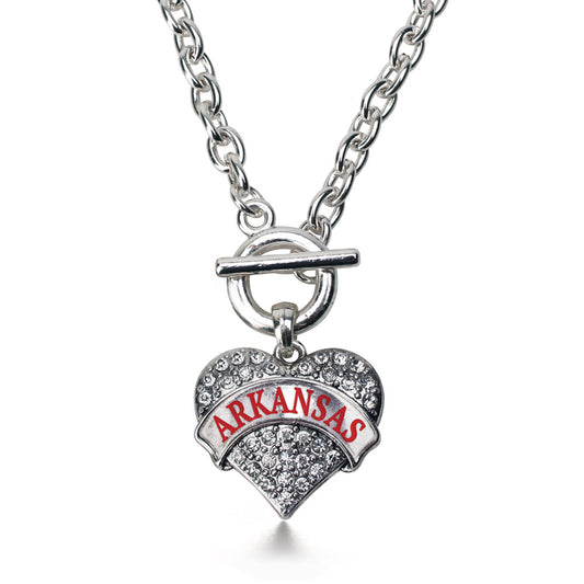 Silver Arkansas Pave Heart Charm Toggle Necklace