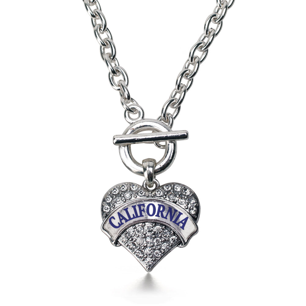 Silver California Pave Heart Charm Toggle Necklace
