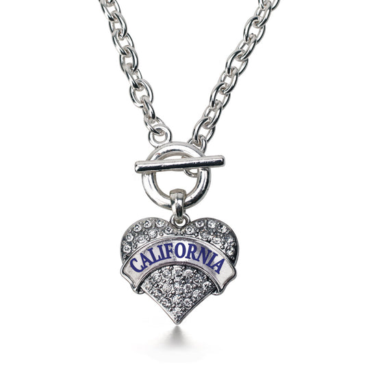 Silver California Pave Heart Charm Toggle Necklace