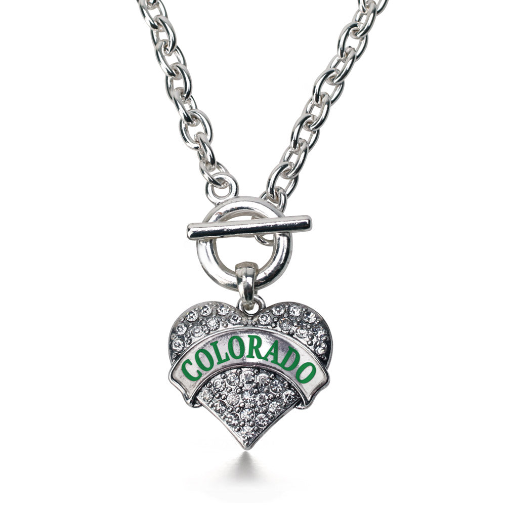 Silver Colorado Pave Heart Charm Toggle Necklace