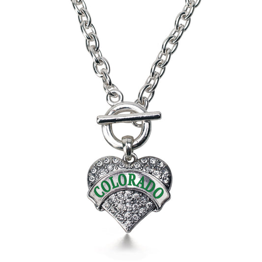 Silver Colorado Pave Heart Charm Toggle Necklace