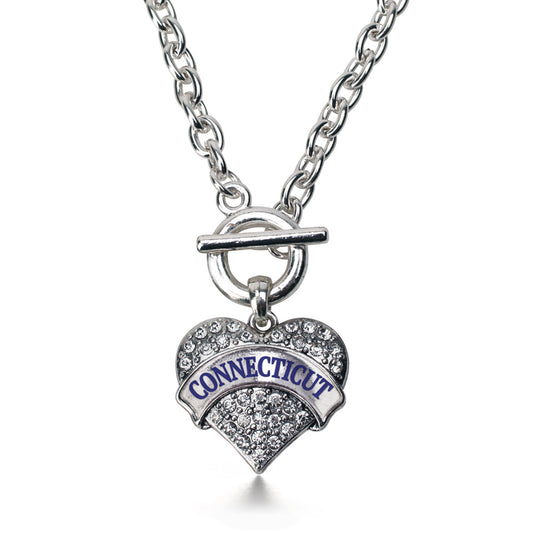Silver Connecticut Pave Heart Charm Toggle Necklace
