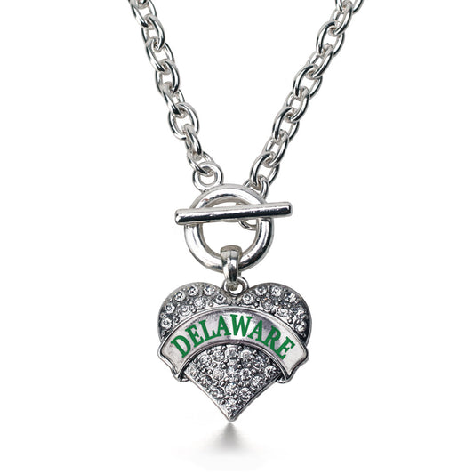 Silver Delaware Pave Heart Charm Toggle Necklace