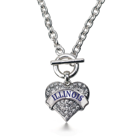 Silver Illinois Pave Heart Charm Toggle Necklace