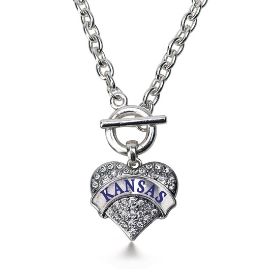 Silver Kansas Pave Heart Charm Toggle Necklace
