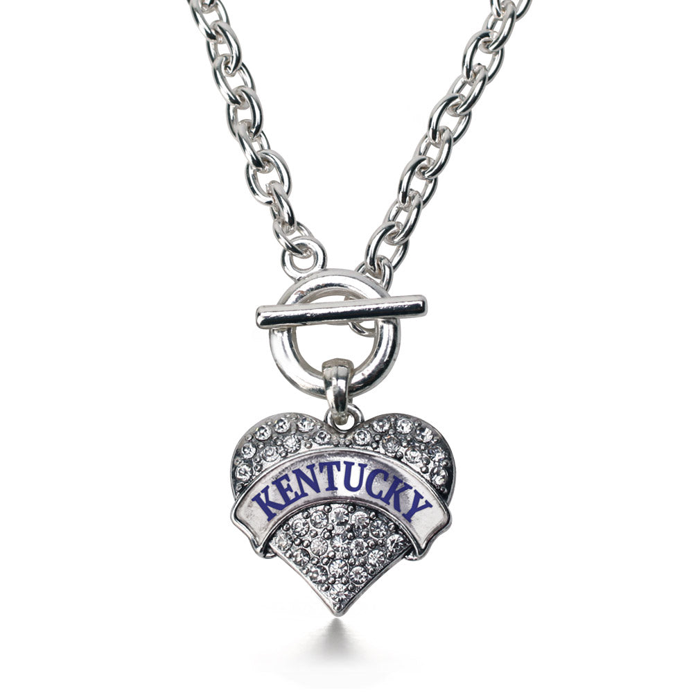 Silver Kentucky Pave Heart Charm Toggle Necklace