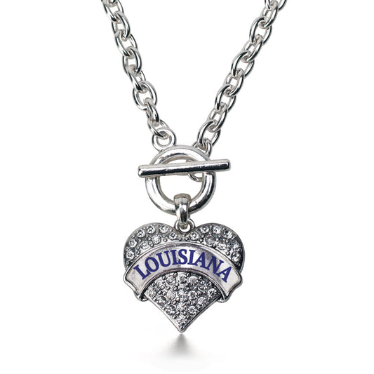 Silver Louisiana Pave Heart Charm Toggle Necklace