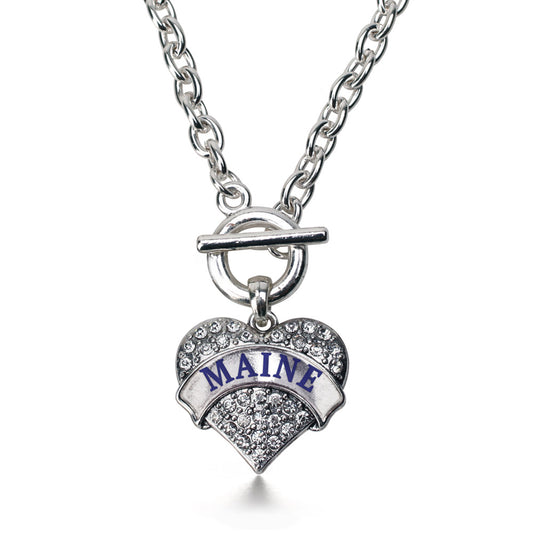 Silver Maine Pave Heart Charm Toggle Necklace