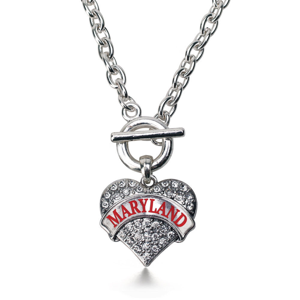 Silver Maryland Pave Heart Charm Toggle Necklace