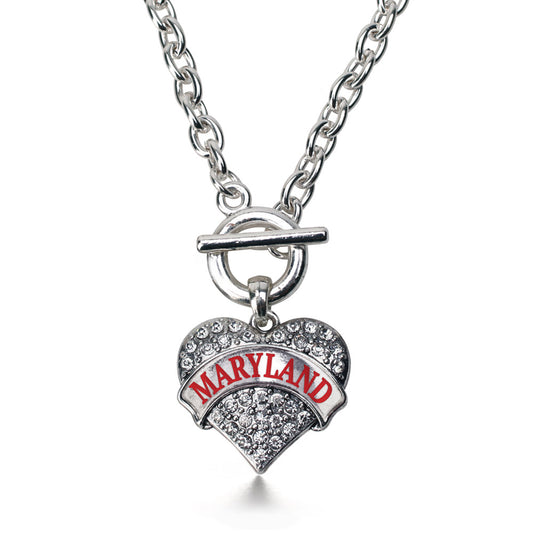 Silver Maryland Pave Heart Charm Toggle Necklace