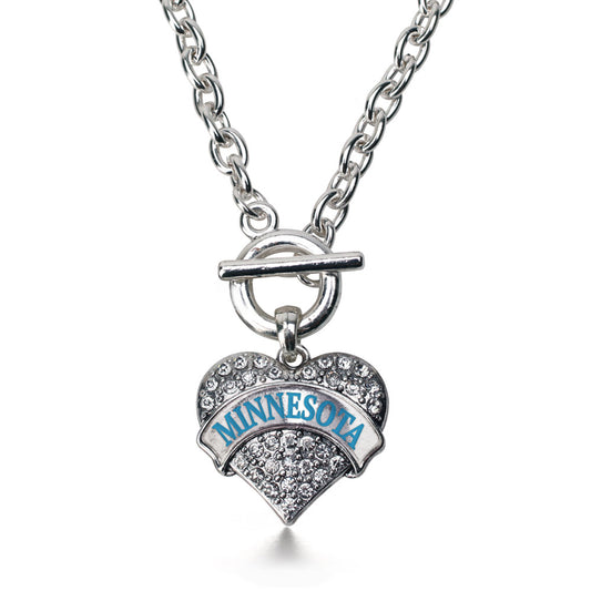 Silver Minnesota Pave Heart Charm Toggle Necklace