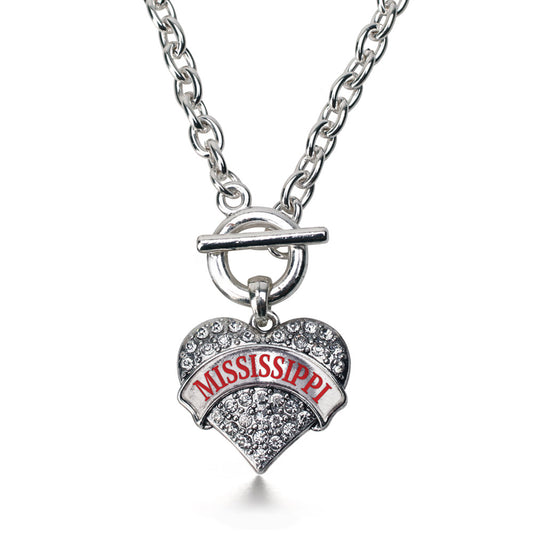Silver Mississippi Pave Heart Charm Toggle Necklace