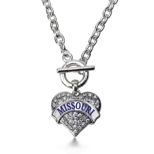 Silver Missouri Pave Heart Charm Toggle Necklace