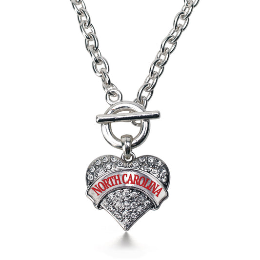 Silver North Carolina Pave Heart Charm Toggle Necklace