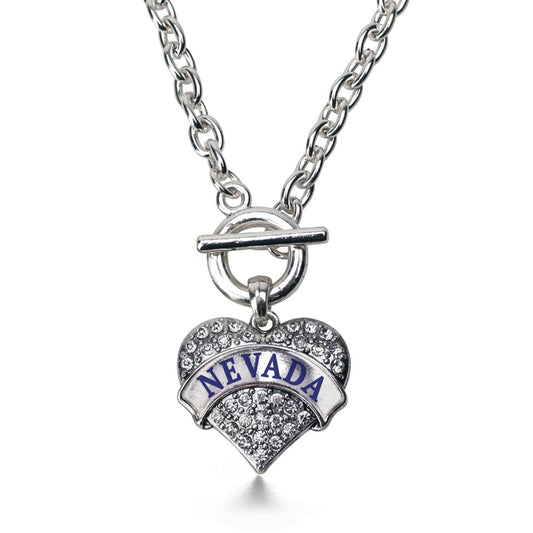Silver Nevada Pave Heart Charm Toggle Necklace