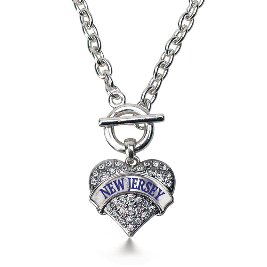 Silver New Jersey Pave Heart Charm Toggle Necklace