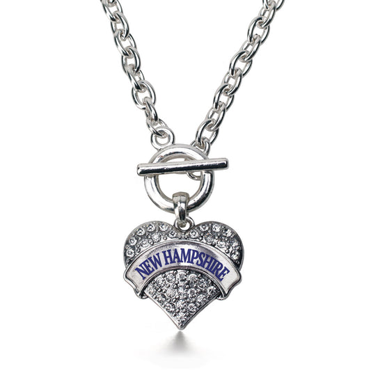 Silver New Hampshire Pave Heart Charm Toggle Necklace