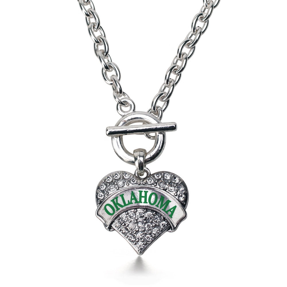 Silver Oklahoma Pave Heart Charm Toggle Necklace
