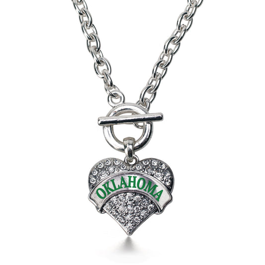 Silver Oklahoma Pave Heart Charm Toggle Necklace