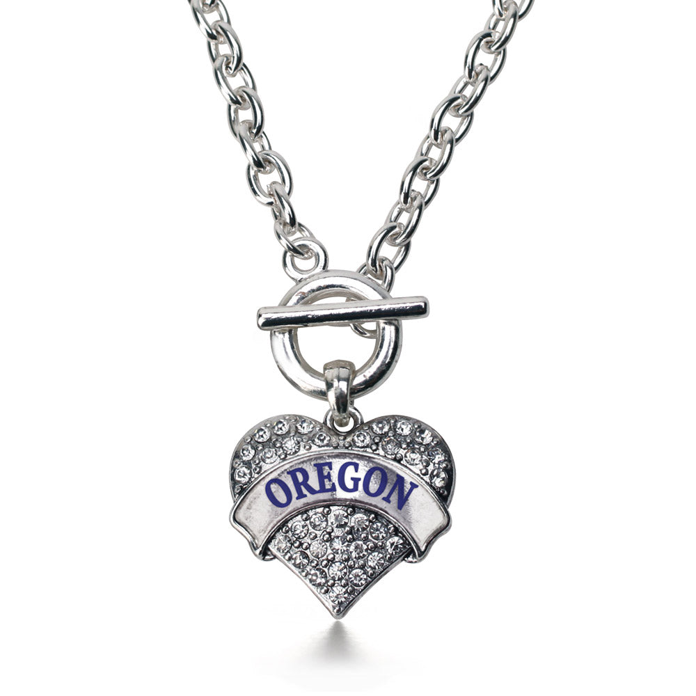 Silver Oregon Pave Heart Charm Toggle Necklace