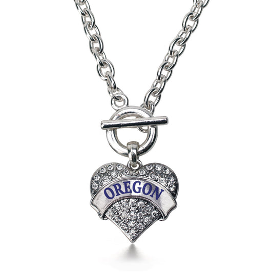 Silver Oregon Pave Heart Charm Toggle Necklace
