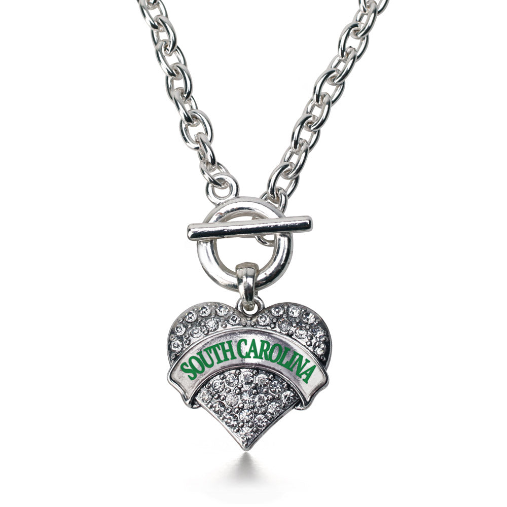 Silver South Carolina Pave Heart Charm Toggle Necklace