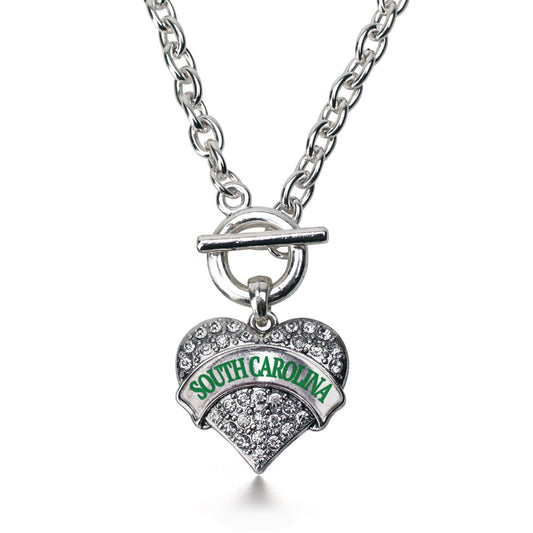 Silver South Carolina Pave Heart Charm Toggle Necklace