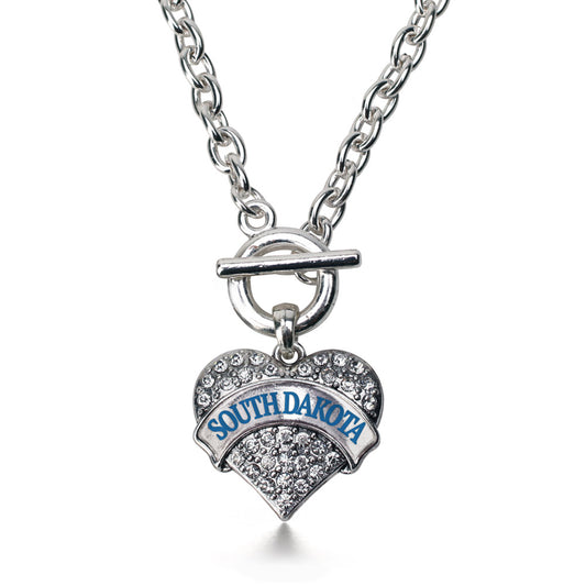 Silver South Dakota Pave Heart Charm Toggle Necklace