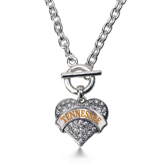 Silver Tennessee Pave Heart Charm Toggle Necklace