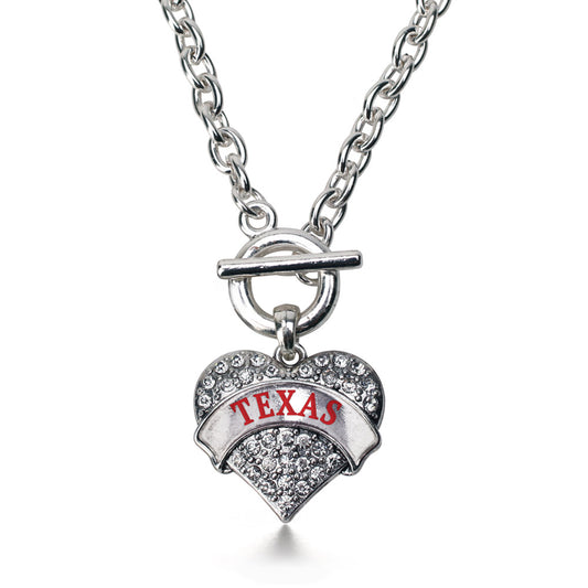 Silver Texas Pave Heart Charm Toggle Necklace