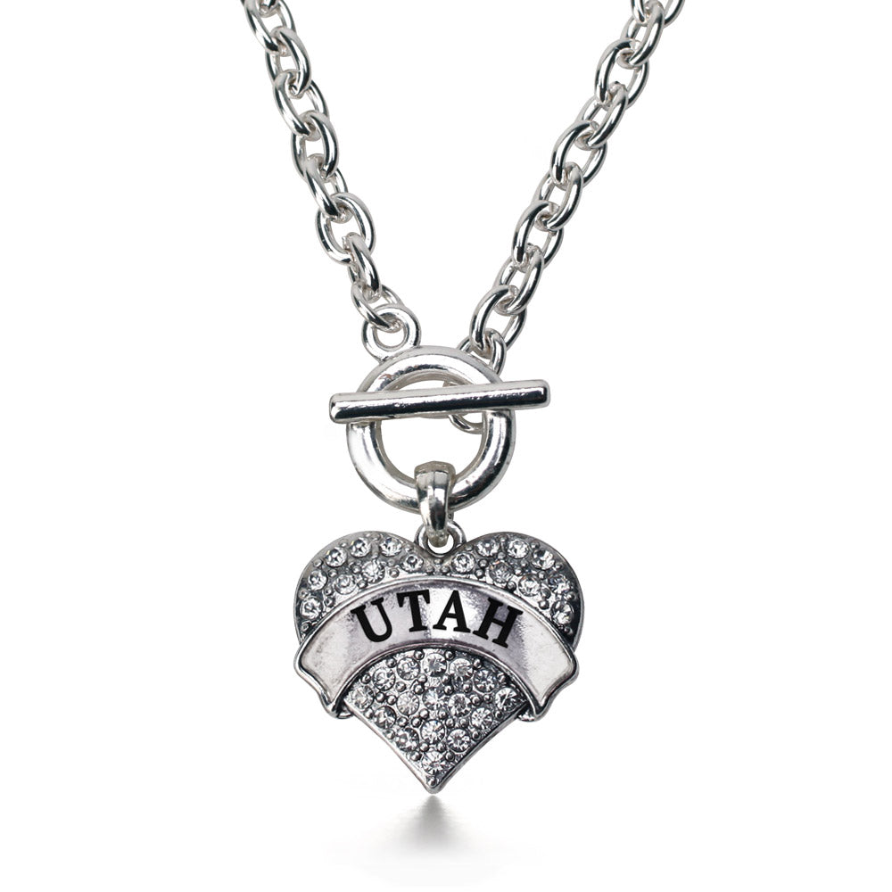 Silver Utah Pave Heart Charm Toggle Necklace