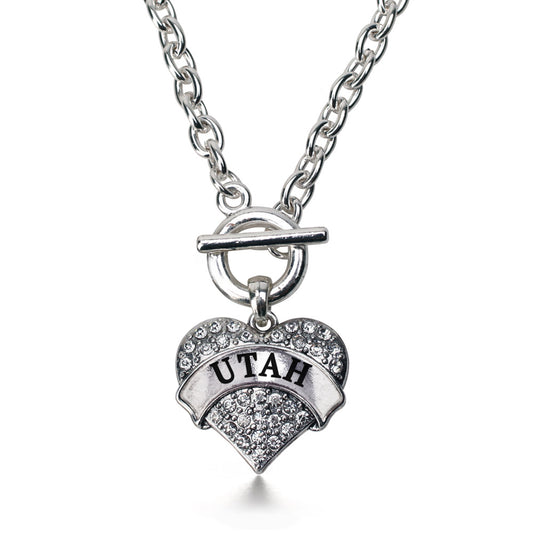 Silver Utah Pave Heart Charm Toggle Necklace