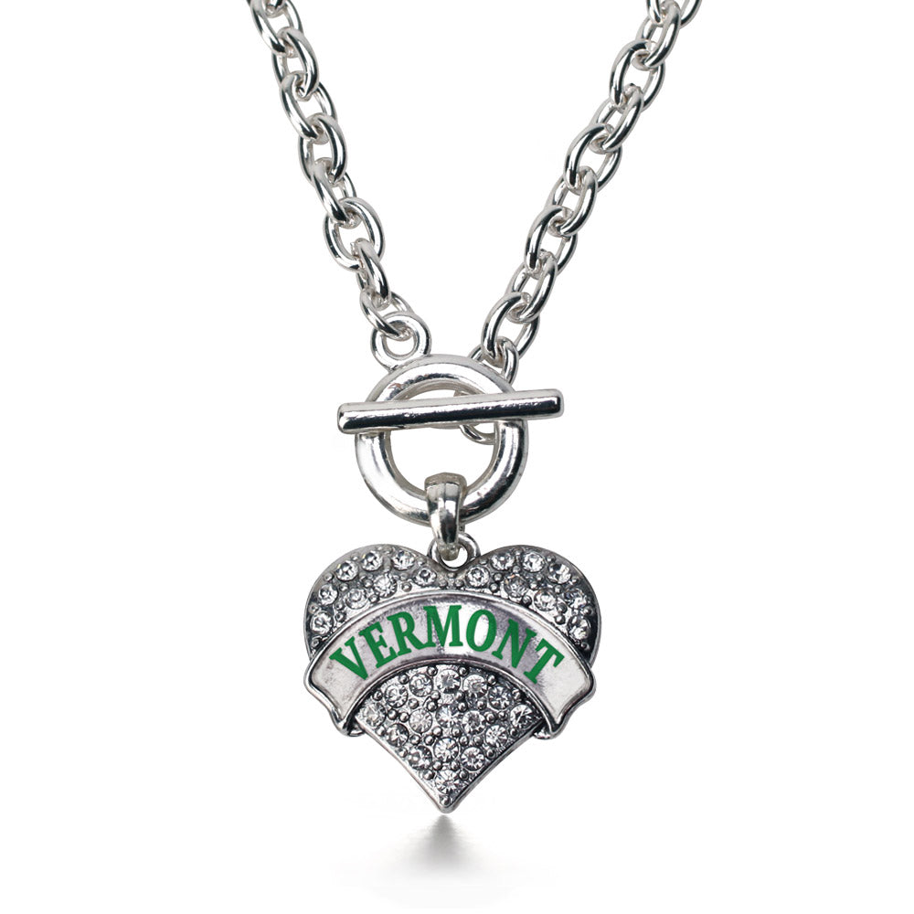 Silver Vermont Pave Heart Charm Toggle Necklace