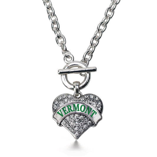 Silver Vermont Pave Heart Charm Toggle Necklace