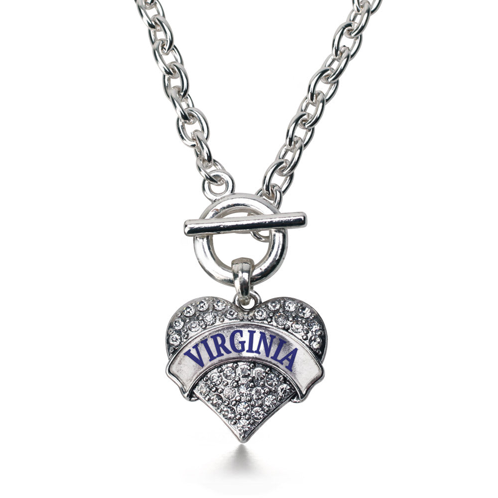 Silver Virginia Pave Heart Charm Toggle Necklace