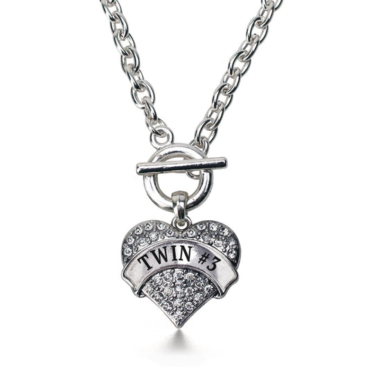 Silver Twin #3 Pave Heart Charm Toggle Necklace