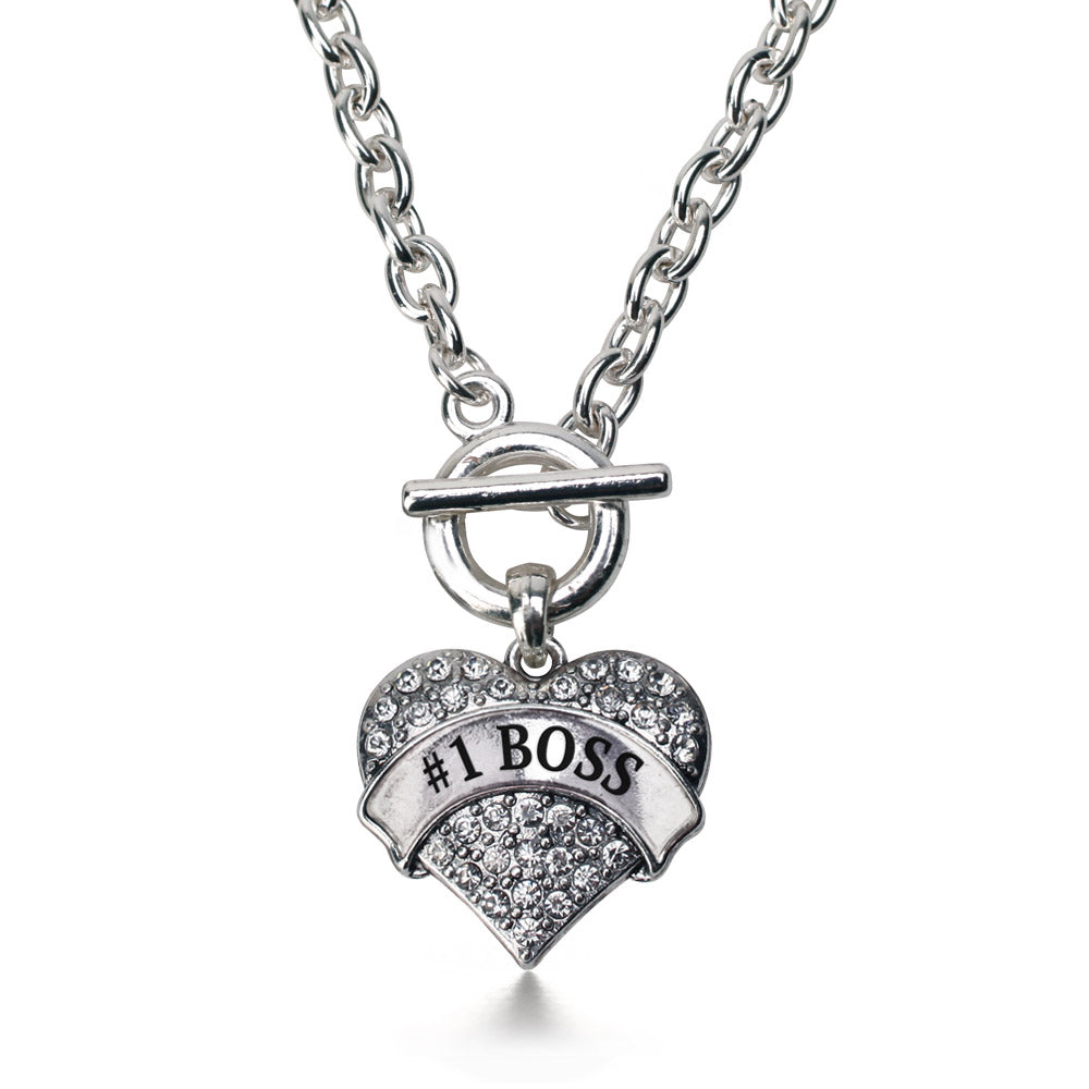 Silver #1 Boss Pave Heart Charm Toggle Necklace