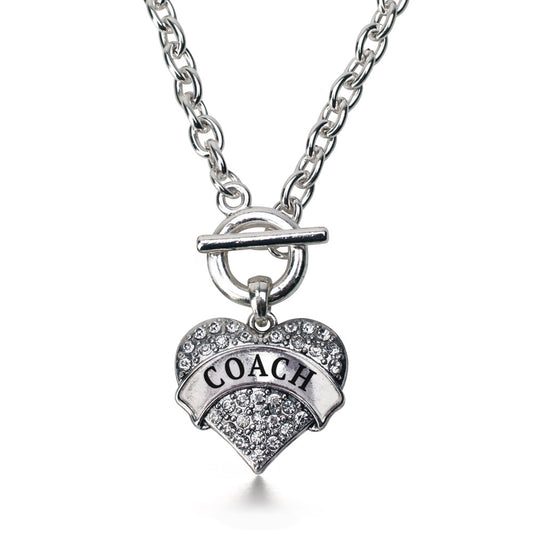 Silver Coach Pave Heart Charm Toggle Necklace