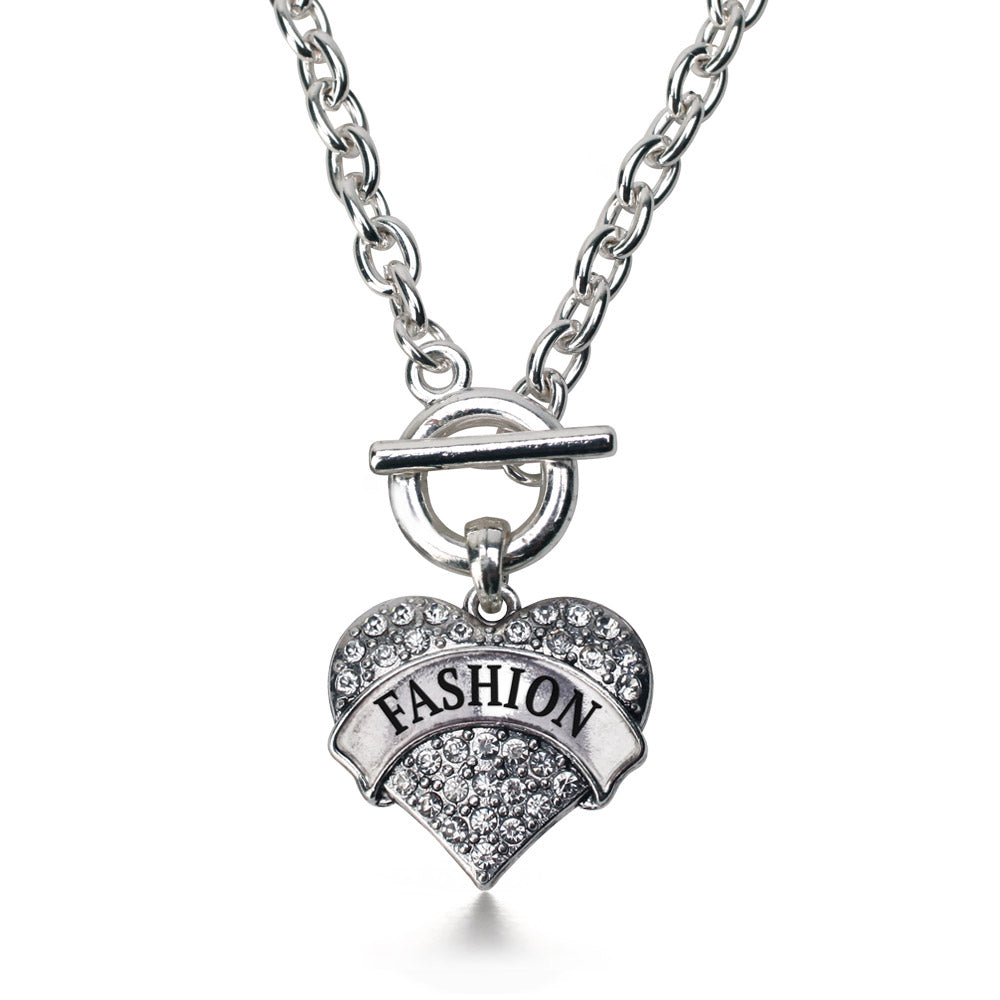 Silver Fashion Pave Heart Charm Toggle Necklace
